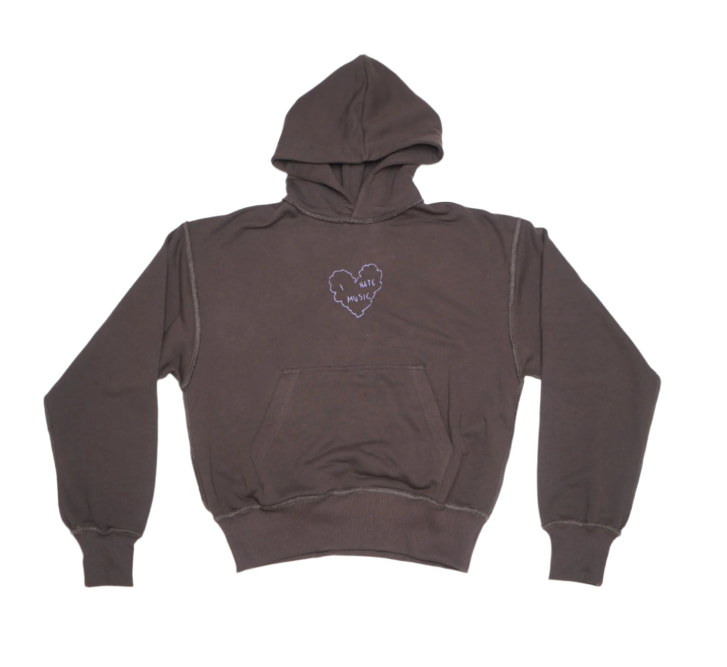 Brown embroidered hoodie 'I hate music'