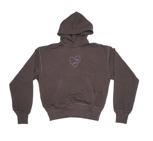 Brown embroidered hoodie 'I hate music'