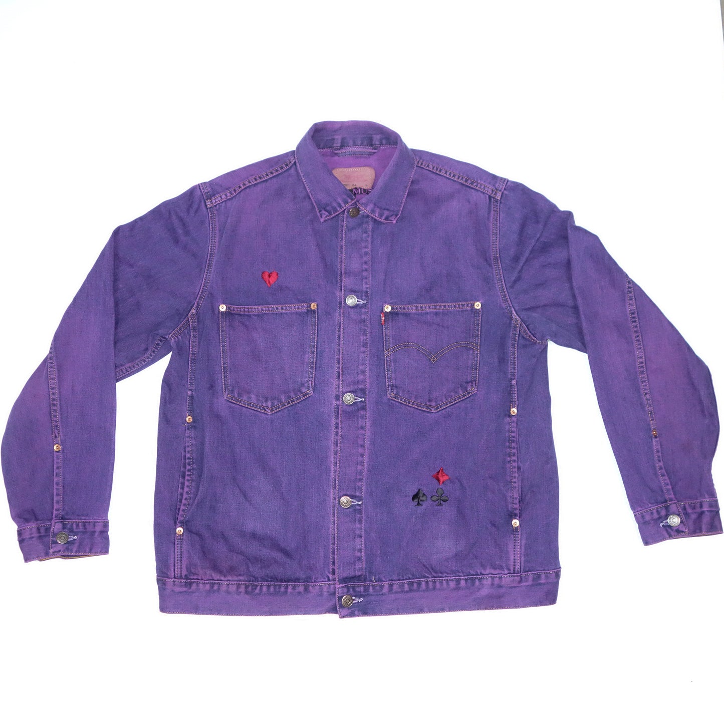 'the game' upcycled denim jacket