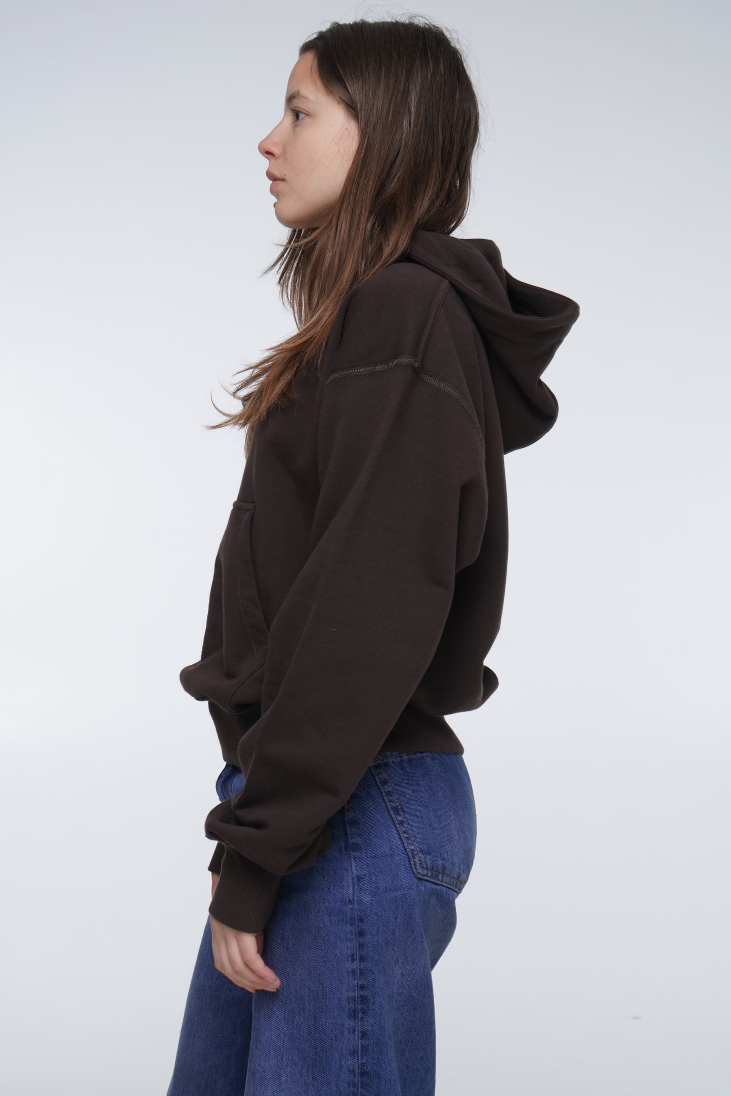Brown embroidered hoodie 'I hate music'