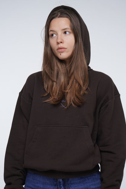 Brown embroidered hoodie 'I hate music'