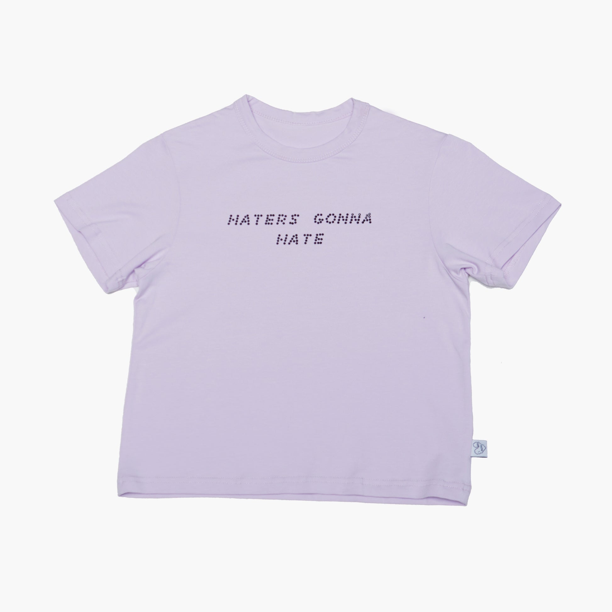 Light purple t-shirt with 'HATERS GONNA HATE' text on a white background
