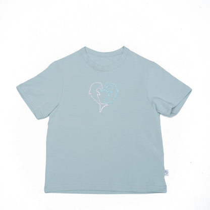 'Dolphin love' – Baby Tee with Rhinestone Dolphins – Light Blue Fitted Y2K Top