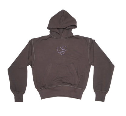 Brown embroidered hoodie 'I hate music'