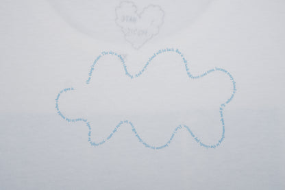 Blue cloud-shaped drawing on a light gray background