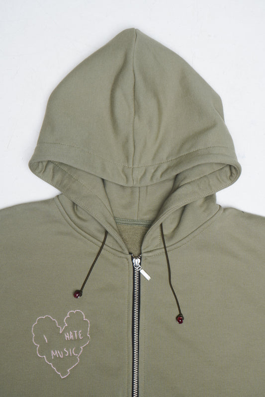 'i hate music' zip hoodie in green