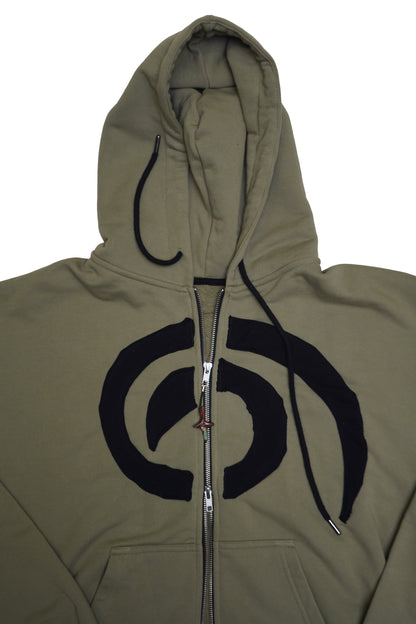 'spiral' zip hoodie in moss green